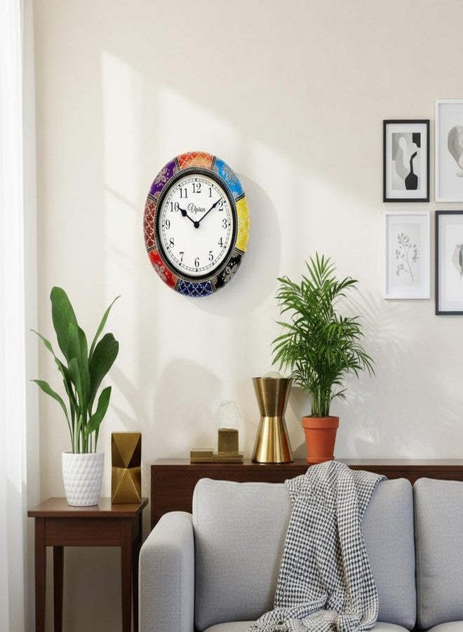Vipron Hand-Painted Moroccan-Inspired Wooden Wall Clock, 12 Inch, Multicolor, Silent Non-Ticking, Round, Traditional Victorian Style Home Decor - Image 5