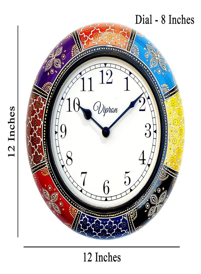 Vipron Hand-Painted Moroccan-Inspired Wooden Wall Clock, 12 Inch, Multicolor, Silent Non-Ticking, Round, Traditional Victorian Style Home Decor - Image 2