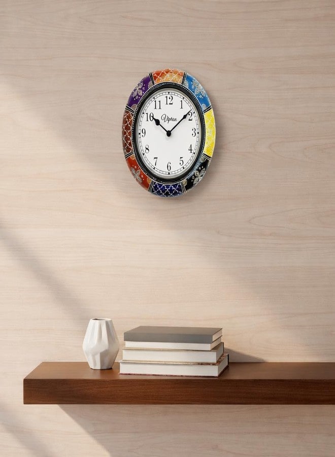 Vipron Hand-Painted Moroccan-Inspired Wooden Wall Clock, 12 Inch, Multicolor, Silent Non-Ticking, Round, Traditional Victorian Style Home Decor - Image 4