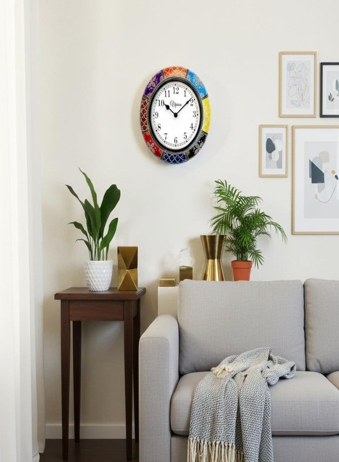 Vipron Hand-Painted Moroccan-Inspired Wooden Wall Clock, 12 Inch, Multicolor, Silent Non-Ticking, Round, Traditional Victorian Style Home Decor - Image 3