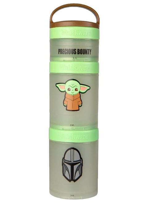 Whiskware Star Wars Stackable Snack Containers for Kids and Toddlers, 3 Stackable Snack Cups for School and Travel, Baby Yoda Grogu and the Mandalorian Helmet