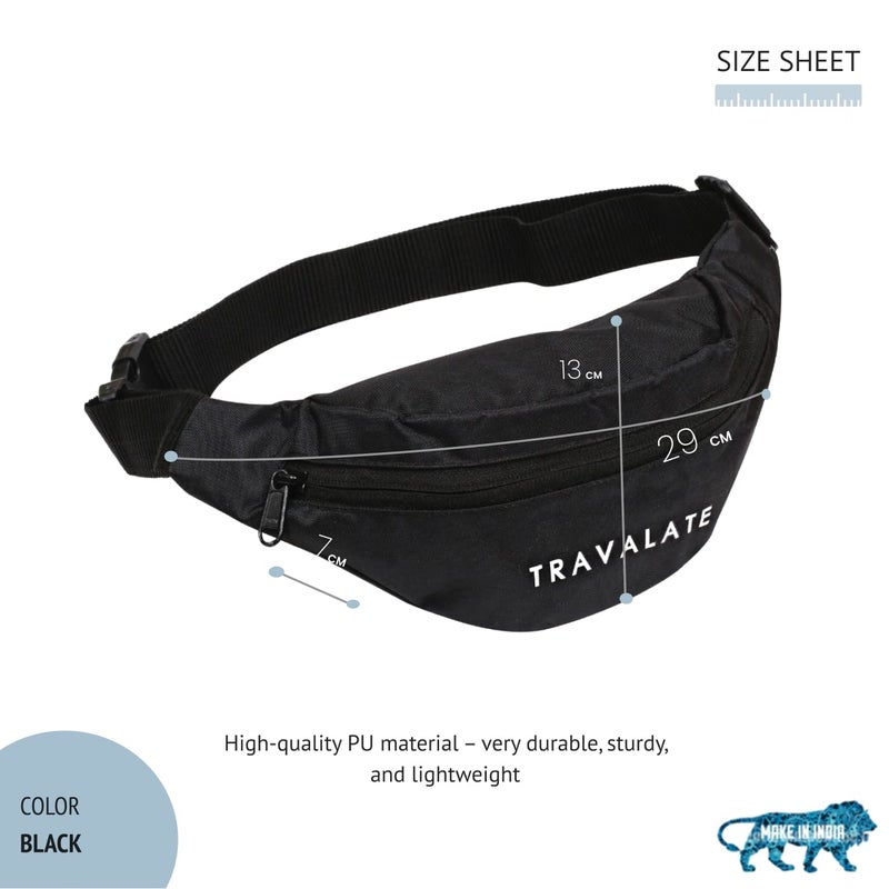 TRAVALATE ® Waist Bag for Men Women with Adjustable Strap, Water Resistant (Black) - Image 2
