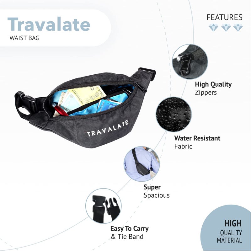 TRAVALATE ® Waist Bag for Men Women with Adjustable Strap, Water Resistant (Black) - Image 3