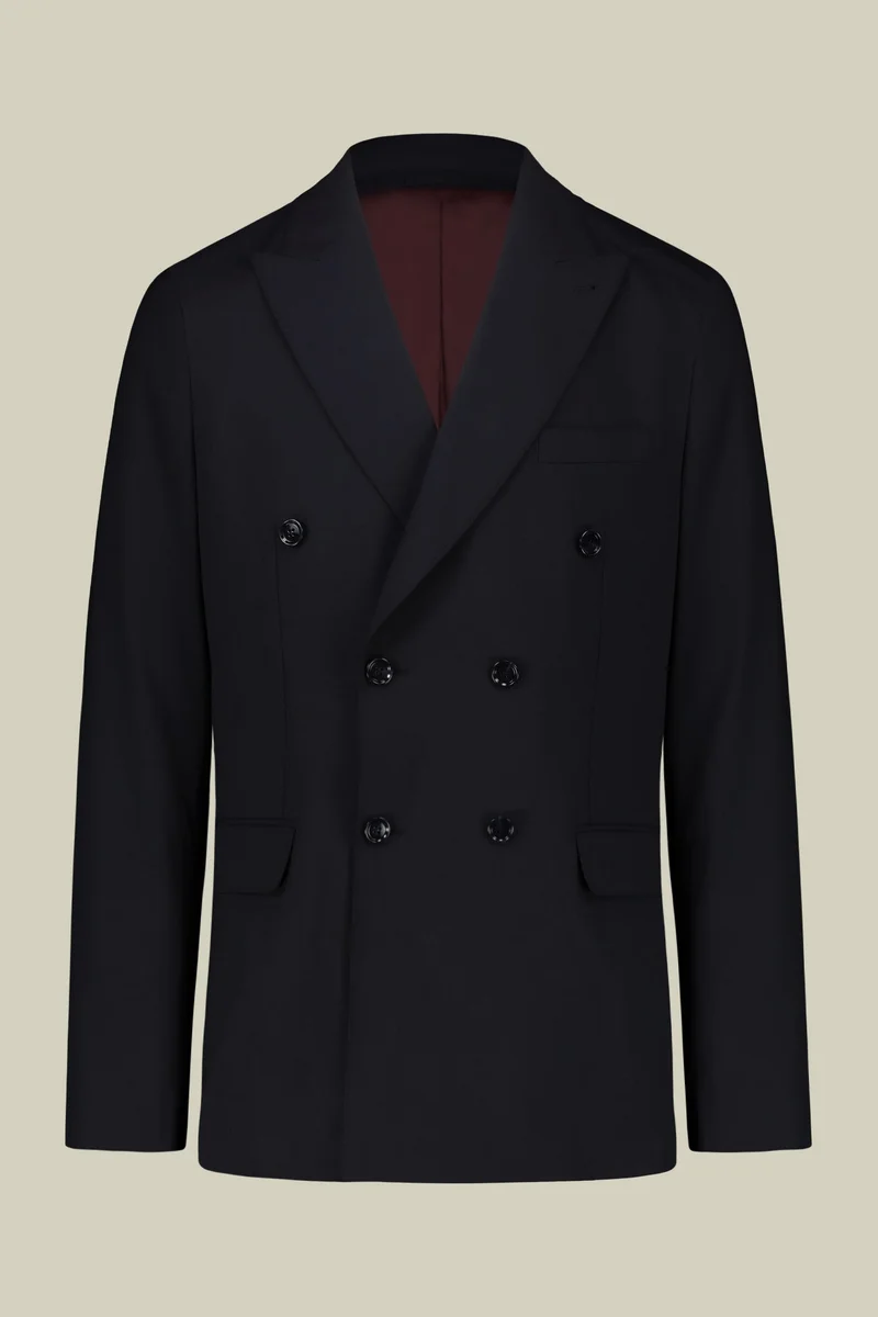 Doppelganger Blue Double-breasted men's suit with single-pleat trousers in two-way stretch fabric - DK Blue for Men | Best Price UAE