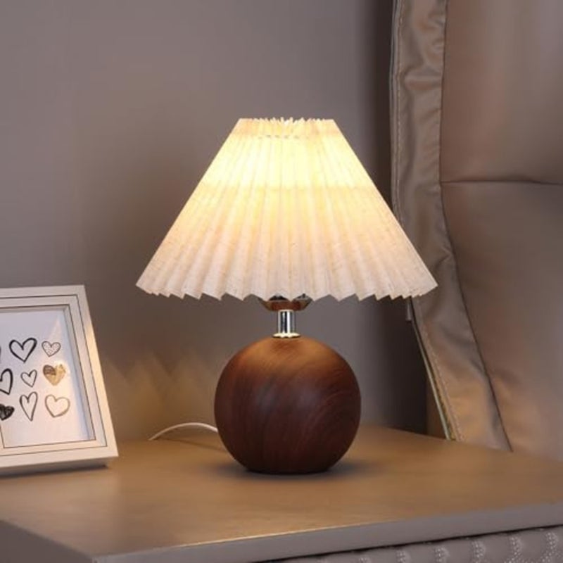 Bedside Table Lamp, USB Night Light with 3-Level Dimmable, Stylish Pleated Bedside Lamp with Durable Cover Cloth and Metal Base, Energy-Saving LED Lamp for Living Room - Image 1