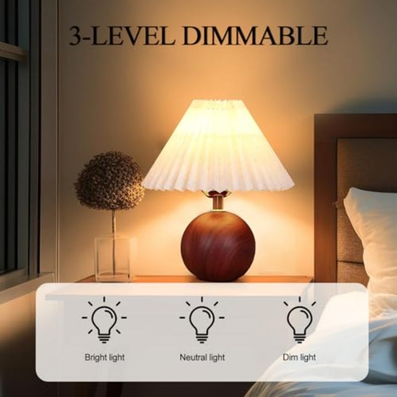 Bedside Table Lamp, USB Night Light with 3-Level Dimmable, Stylish Pleated Bedside Lamp with Durable Cover Cloth and Metal Base, Energy-Saving LED Lamp for Living Room - Image 2