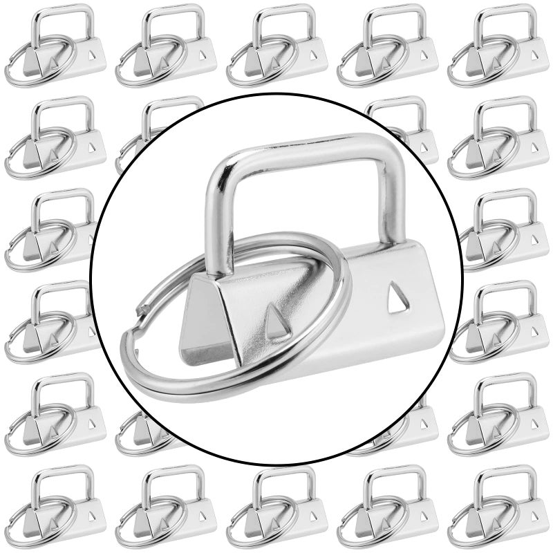 HOZEON 150 Pack 1 Inch Key Fob Hardware with Key Rings Key Chain Fob Wristlet Bulk Key Lanyard for Key Chain Making Bags Hand Craft Silver