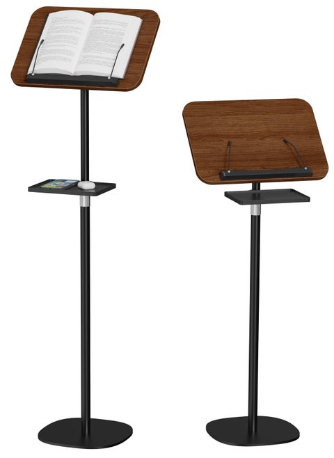 Floor Book Stand with Removable Tray, Wood Standing Book Stand for Reading, Height Adjustment 21-51 inch, Music Stand Cookbook Stand Textbook Stand Laptop Stand Book Holder for Display
