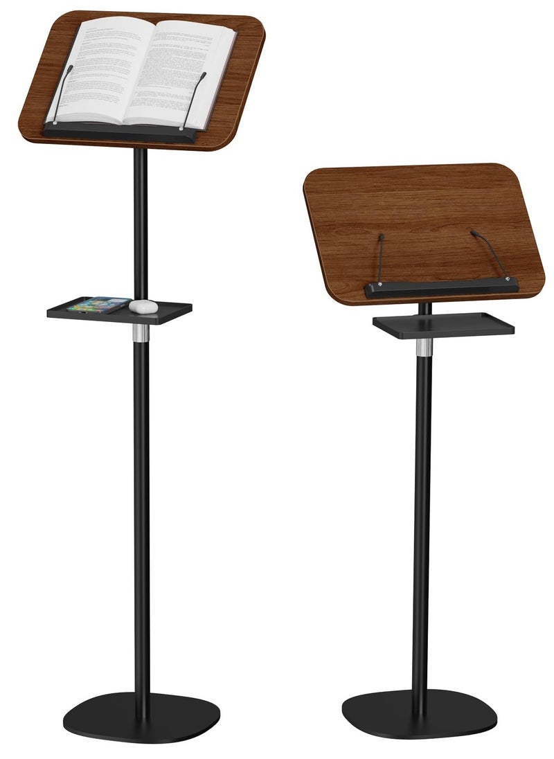 Floor Book Stand with Removable Tray, Wood Standing Book Stand for Reading, Height Adjustment 21-51 inch, Music Stand Cookbook Stand Textbook Stand Laptop Stand Book Holder for Display