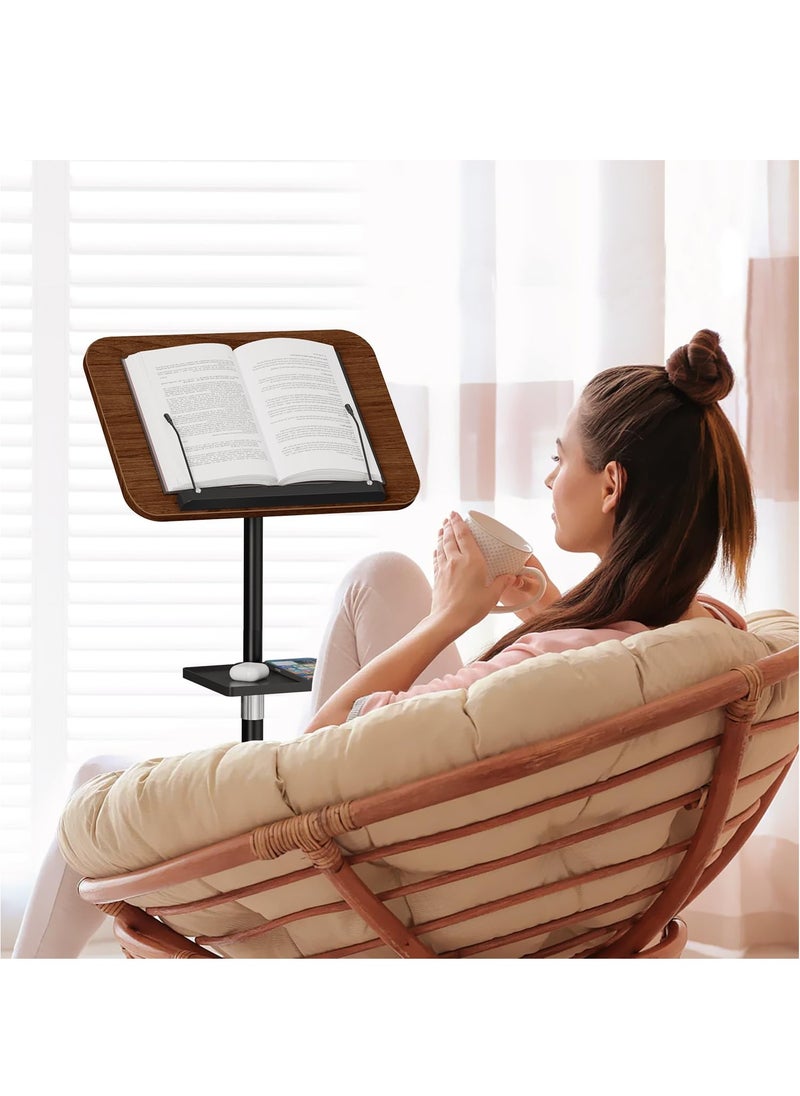 Floor Book Stand with Removable Tray, Wood Standing Book Stand for Reading, Height Adjustment 21-51 inch, Music Stand Cookbook Stand Textbook Stand Laptop Stand Book Holder for Display