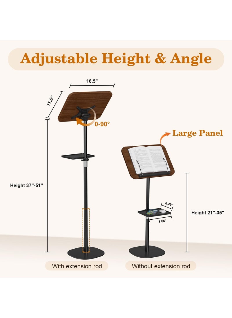 Floor Book Stand with Removable Tray, Wood Standing Book Stand for Reading, Height Adjustment 21-51 inch, Music Stand Cookbook Stand Textbook Stand Laptop Stand Book Holder for Display