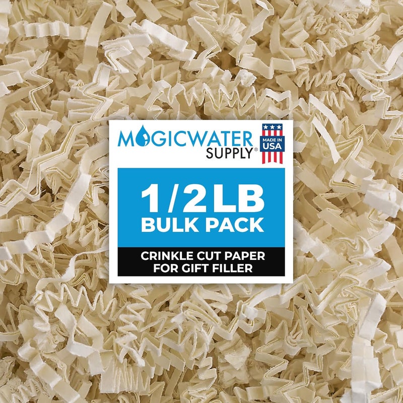 MagicWater Supply MagicWater Crinkle Cut Paper for Gift Baskets - 1/2 LB - Light Ivory - Perfect for Shredded Paper Filler, Basket Filler, Gift Boxes, Bridesmaid Gifts, Halloween Stuffers – Ideal for All Occasions - Image 1