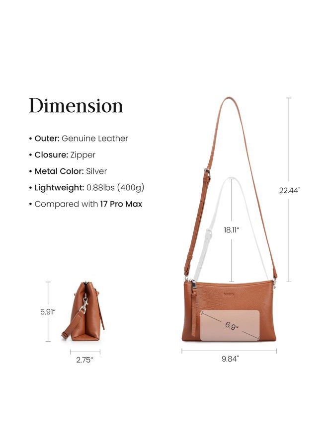 befen Genuine Leather Crossbody Bags for Women, Small RFID Leather Cross Body Purses Shoulder Handbags, Cognac Brown, 10.4" L x 2.75" W x 5.91" H, Classic - Image 5