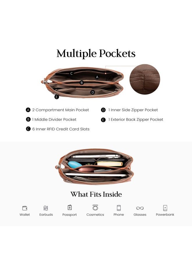 befen Genuine Leather Crossbody Bags for Women, Small RFID Leather Cross Body Purses Shoulder Handbags, Cognac Brown, 10.4" L x 2.75" W x 5.91" H, Classic - Image 4
