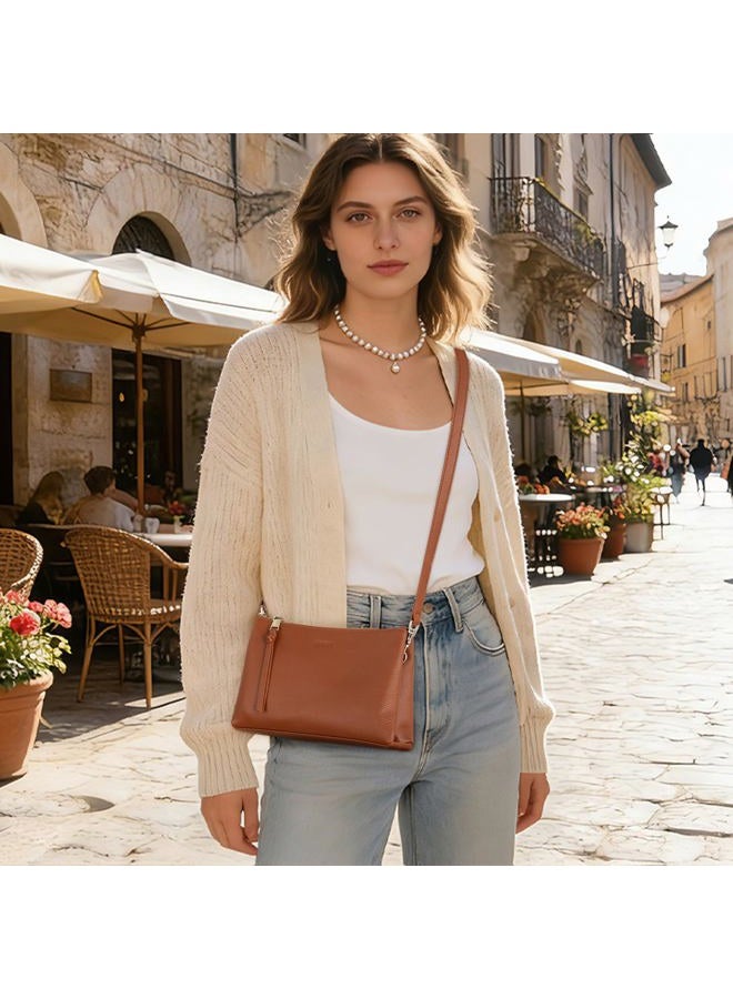 befen Genuine Leather Crossbody Bags for Women, Small RFID Leather Cross Body Purses Shoulder Handbags, Cognac Brown, 10.4" L x 2.75" W x 5.91" H, Classic - Image 2