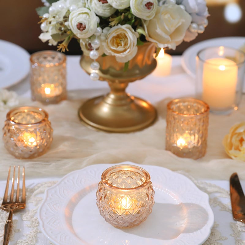DARJEN Gold Votive Candle Holders Set of 24- Gold Candle Holders Bulk for Table Centerpiece, Tea Lights Candle Holder Glass for Wedding Shower, Home & Party Decor - Image 4