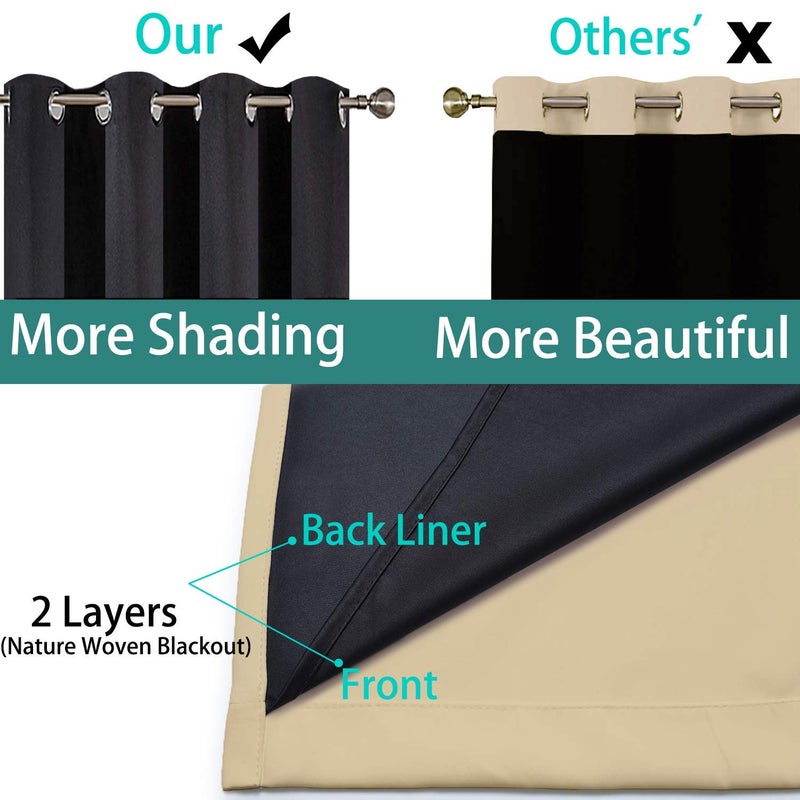 Yakamok Beige 100% Blackout Curtains  Thermal Insulated Total Blackout Drapes For Bedroom  Heat Blocking Window Curtains For Living Room(52Wx84L  2 Panels) - Image 5