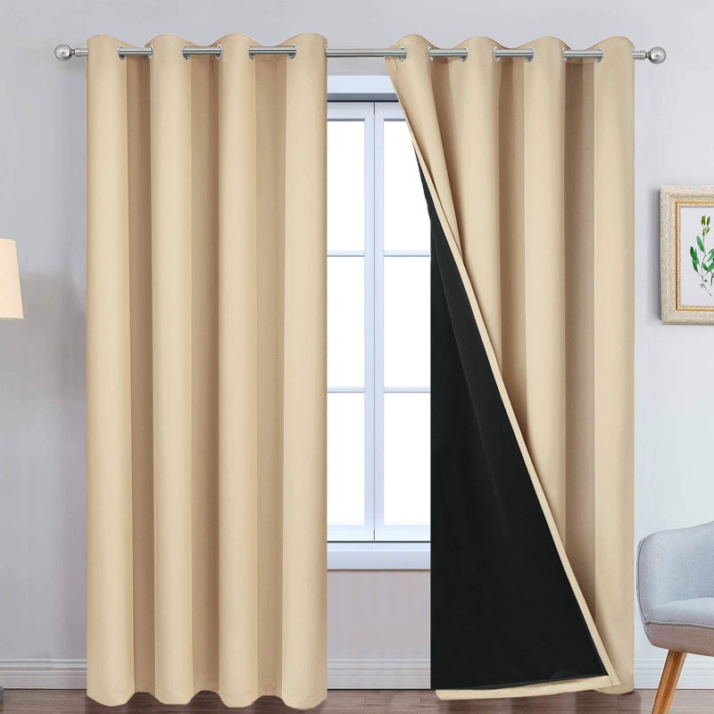 Yakamok Beige 100% Blackout Curtains  Thermal Insulated Total Blackout Drapes For Bedroom  Heat Blocking Window Curtains For Living Room(52Wx84L  2 Panels) - Image 1
