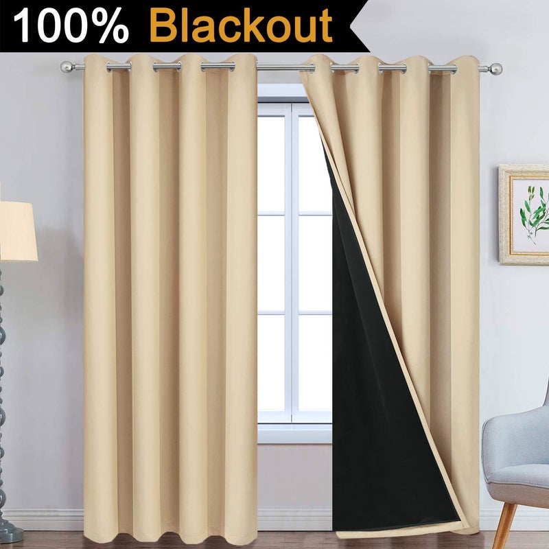 Yakamok Beige 100% Blackout Curtains  Thermal Insulated Total Blackout Drapes For Bedroom  Heat Blocking Window Curtains For Living Room(52Wx84L  2 Panels) - Image 2