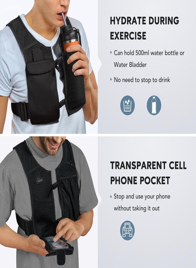 OMKHE Running Vest, Adjustable Running Phone Holder, Reflective Running Vest with Waterproof Phone Pouch and 500ml Soft Flask Pocket, Hydration Vest for Running, Hiking, Fitness, and Climbing(Large) - Image 4