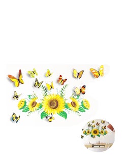 Excefore 3D Wall Stickers Sunflower Butterfly Wall Decal Waterproof Removable for Kids Bedroom Living Room Bathroom Art Decor Home Decoration Indoor Outdoor 13PCS  - Image 1