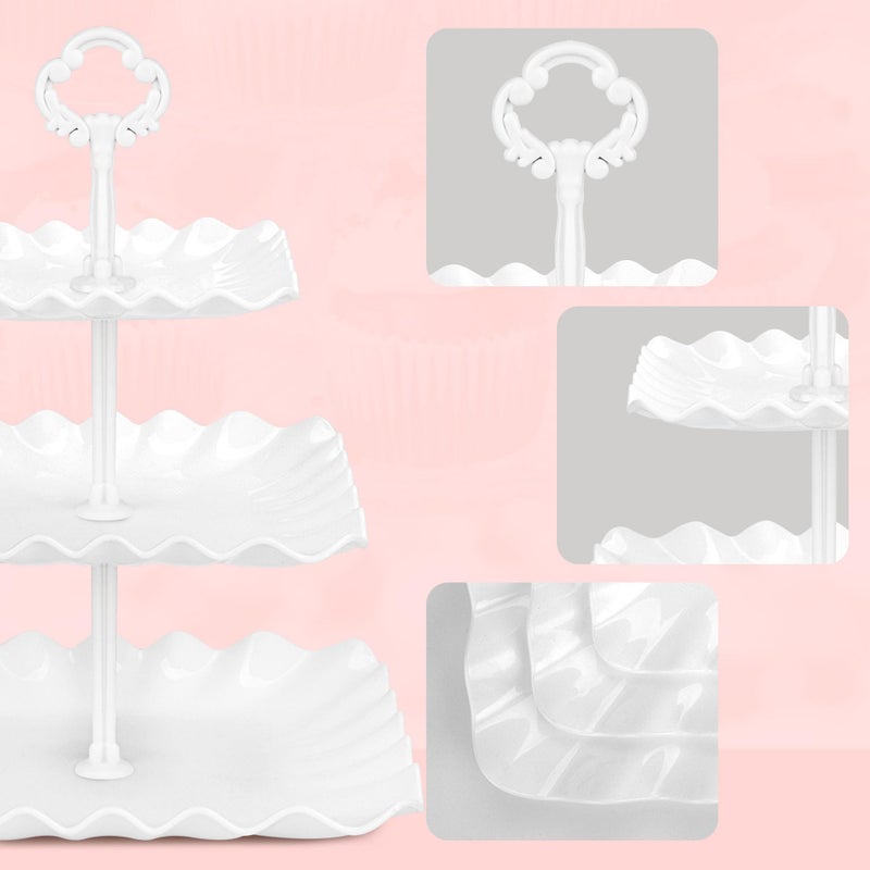NWK 5 Piece Cake Stand Set with 2 x Large 3-Tier Cupcake Stands, 3 x Appetizer Trays, for Wedding Birthday Baby Shower Tea Party Decorations (White) - Image 5