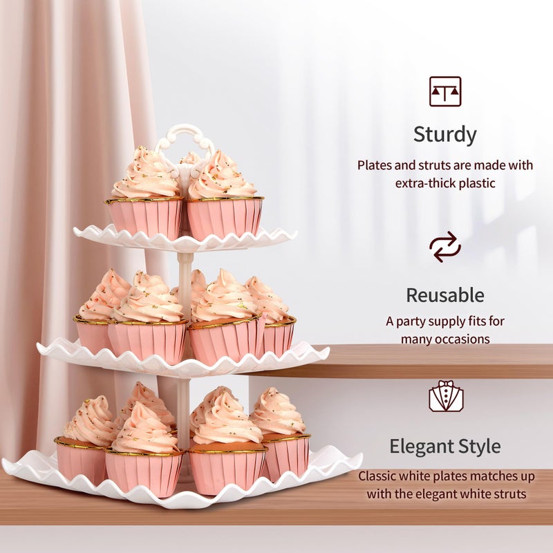 NWK 5 Piece Cake Stand Set with 2 x Large 3-Tier Cupcake Stands, 3 x Appetizer Trays, for Wedding Birthday Baby Shower Tea Party Decorations (White) - Image 4