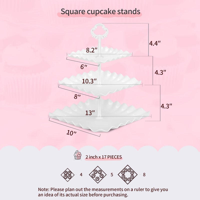 NWK 5 Piece Cake Stand Set with 2 x Large 3-Tier Cupcake Stands, 3 x Appetizer Trays, for Wedding Birthday Baby Shower Tea Party Decorations (White) - Image 2