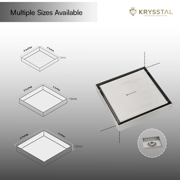 KRYSSTAL Tile Insert Floor Drain 5 x 5 inches | 304 Stainless Steel Square Shower Drain Cover with Cockroach Trap| Invisible Tile Insert Shower Drain Channel | Bathroom Water Drainer - Image 4