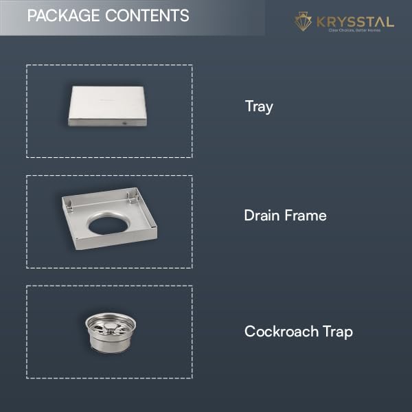 KRYSSTAL Tile Insert Floor Drain 5 x 5 inches | 304 Stainless Steel Square Shower Drain Cover with Cockroach Trap| Invisible Tile Insert Shower Drain Channel | Bathroom Water Drainer - Image 3