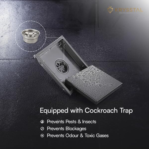 KRYSSTAL Tile Insert Floor Drain 5 x 5 inches | 304 Stainless Steel Square Shower Drain Cover with Cockroach Trap| Invisible Tile Insert Shower Drain Channel | Bathroom Water Drainer - Image 5