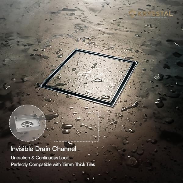 KRYSSTAL Tile Insert Floor Drain 5 x 5 inches | 304 Stainless Steel Square Shower Drain Cover with Cockroach Trap| Invisible Tile Insert Shower Drain Channel | Bathroom Water Drainer - Image 2