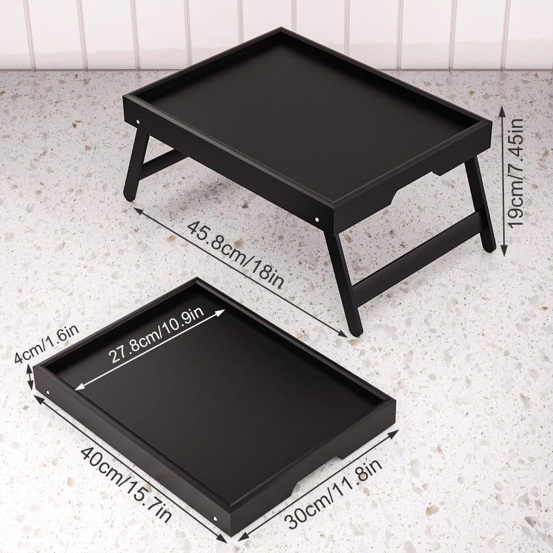 Fibogollo 4 Pack Bamboo Bed Tray Table with Folding Legs,Breakfast Trays,Serving Tray,Laptop Trays for Working,Food Snack Tray for Bed and Sofa(Black) - Image 2