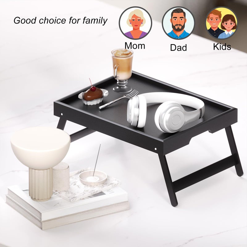 Fibogollo 4 Pack Bamboo Bed Tray Table with Folding Legs,Breakfast Trays,Serving Tray,Laptop Trays for Working,Food Snack Tray for Bed and Sofa(Black) - Image 5