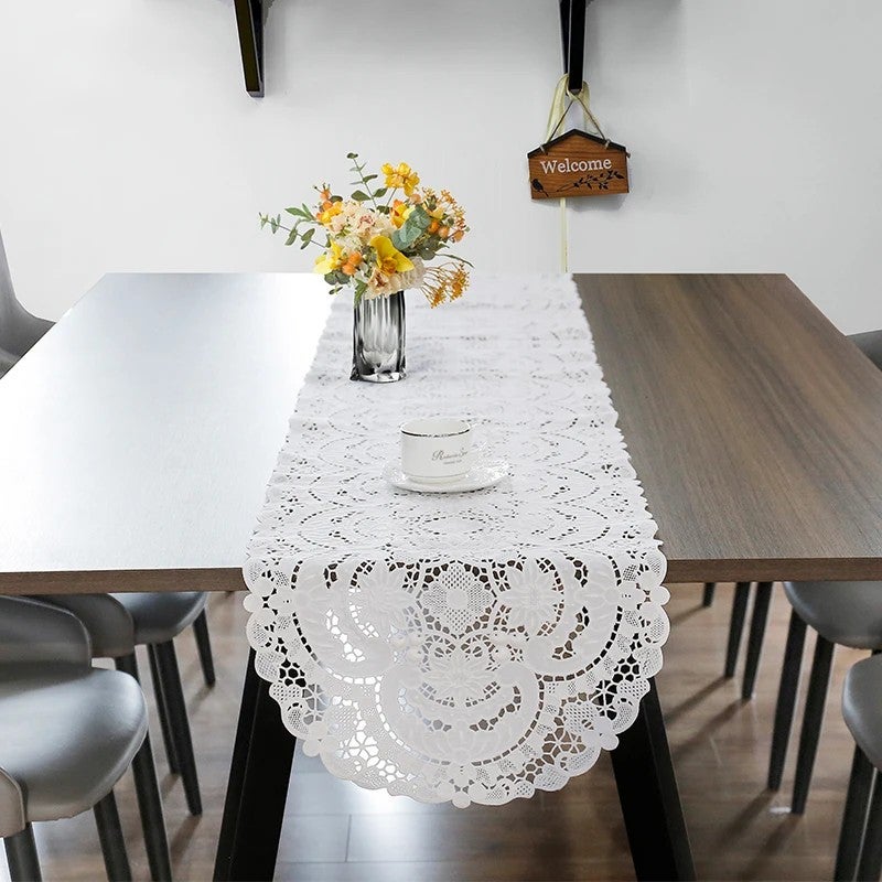 Y&D Cotton Needle Lace Floral Table Runner – Elegant Wedding & Fancy Hotel Table Runners for Decorative Dining Tables - Image 1