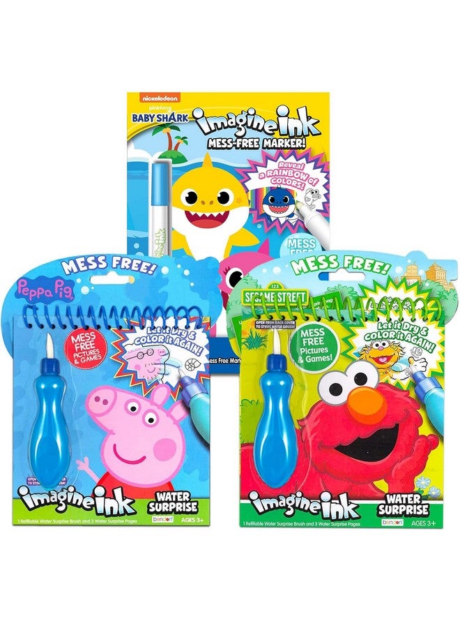 Bendon Paint with Water Super Set for Toddlers, Kids - Bundle with 3 Mess Free Books with Water Surprise Brushes Featuring Baby Shark, Sesame Street, and Peppa Pig - Image 1