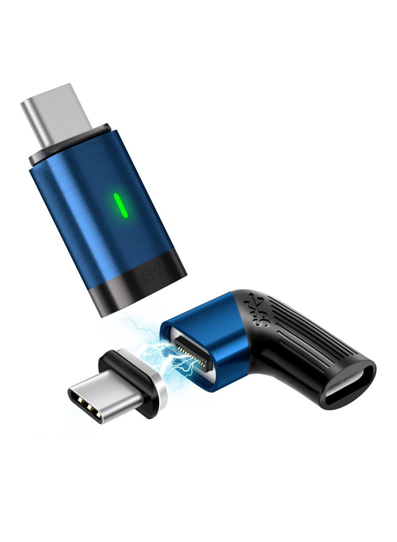 محول مغناطيسي USB C - مستقيم وزاوية صحيحة، 24 دبوس، 8K@60Hz، نقل بيانات 40 جيجابت في الثانية، شحن سريع 140 واط، تصميم قابل للعكس 180°، يمنع الانفصال العرضي، أزرق. - Image 1