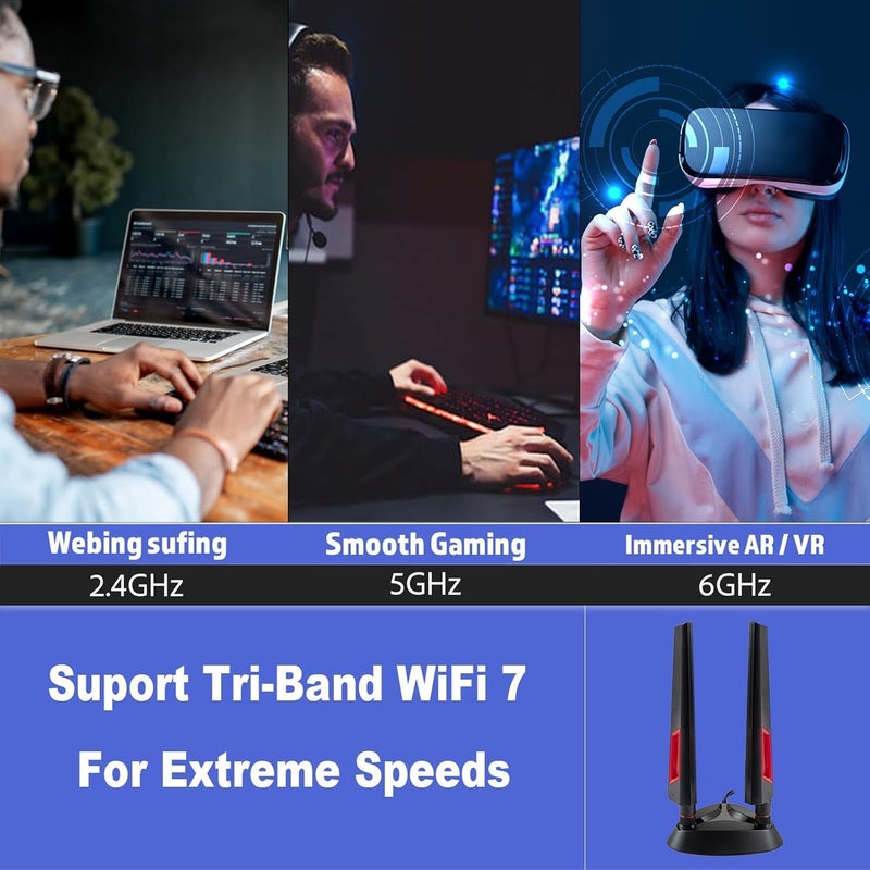 eifagur 9dBi WiFi 7 Tri-Band Magnetic Base Gaming Antenna with New Connectorï¼ˆNOT RP-SMA for ASUS ROG Strix X870E-E X870-A X870-Plus B650-Plus ASUS Prime TUF Gaming PC Desktop Computer Gaming Motherboard - Image 4