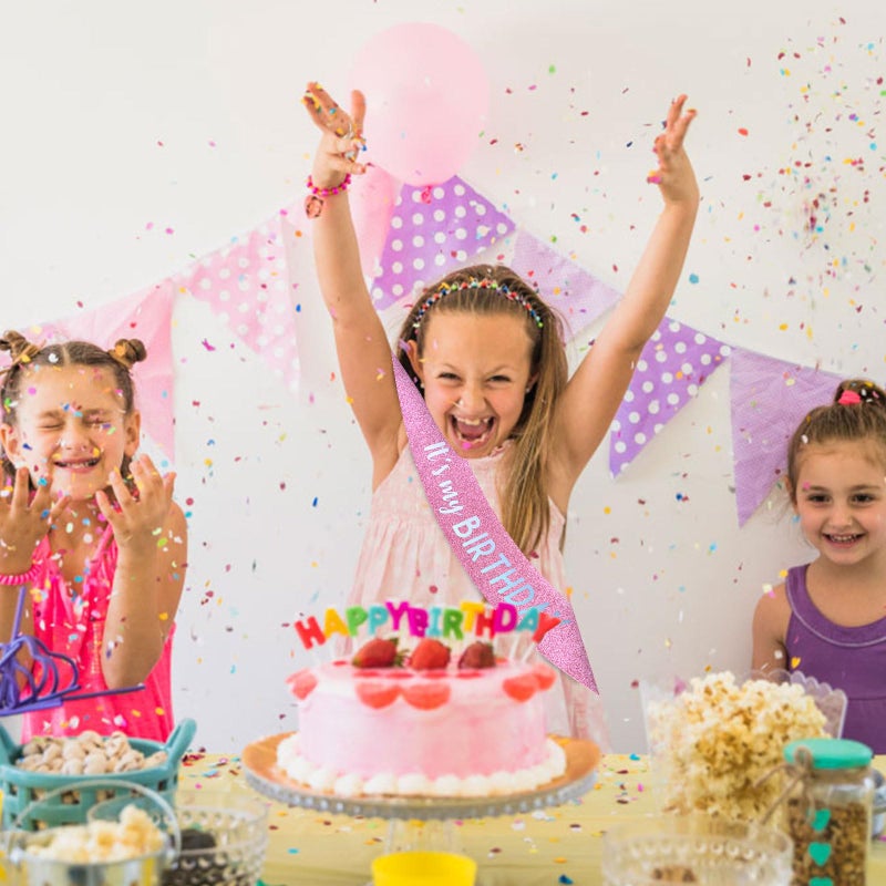 BAHABY It's My Birthday Sash Pink Glitter Sash with Multicolor Foil Happy Birthday Decorations for Women Girls Men Boys Pink Party Decorations - Image 2