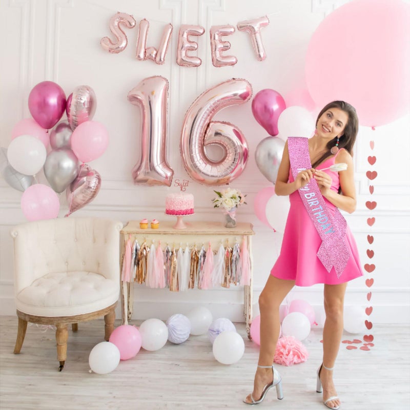 BAHABY It's My Birthday Sash Pink Glitter Sash with Multicolor Foil Happy Birthday Decorations for Women Girls Men Boys Pink Party Decorations - Image 3