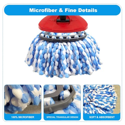 JIUMEE Easywring 1-Tank System,Mop Replacement Heads for O-Ceda Mop Replace Head, Spin Mop Heads Replacements, Microfiber Spin Mop Refills, Easy Cleaning Mop Head Replacement (Blue and White 3pcs) - Image 3