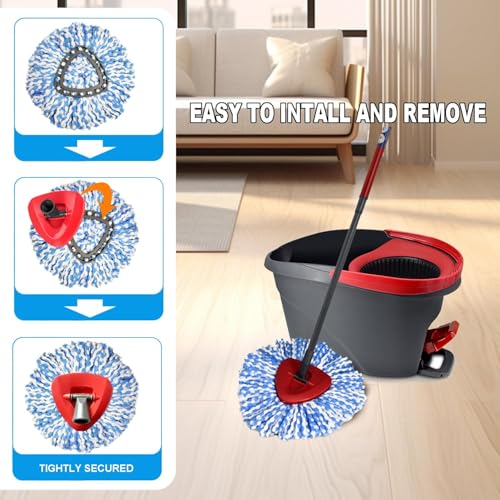 JIUMEE Easywring 1-Tank System,Mop Replacement Heads for O-Ceda Mop Replace Head, Spin Mop Heads Replacements, Microfiber Spin Mop Refills, Easy Cleaning Mop Head Replacement (Blue and White 3pcs) - Image 4