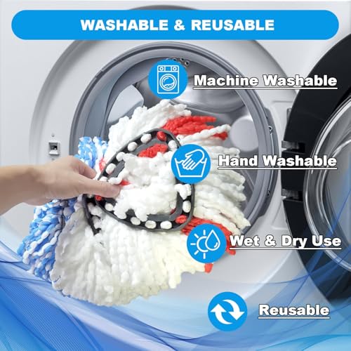 JIUMEE Easywring 1-Tank System,Mop Replacement Heads for O-Ceda Mop Replace Head, Spin Mop Heads Replacements, Microfiber Spin Mop Refills, Easy Cleaning Mop Head Replacement (Blue and White 3pcs) - Image 5