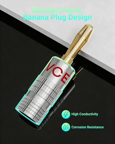 VCELINK Banana Plugs for Speaker Wire 6 Pairs/12 Pcs, 24K Gold Plated Dual Set Screw Type Speaker Connector for Home Theater, Wall Plate, Audio/Video Receiver and Sound Systems (Red+Black) - Image 4