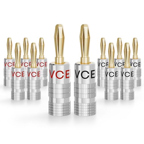 VCELINK Banana Plugs for Speaker Wire 6 Pairs/12 Pcs, 24K Gold Plated Dual Set Screw Type Speaker Connector for Home Theater, Wall Plate, Audio/Video Receiver and Sound Systems (Red+Black) - Image 1