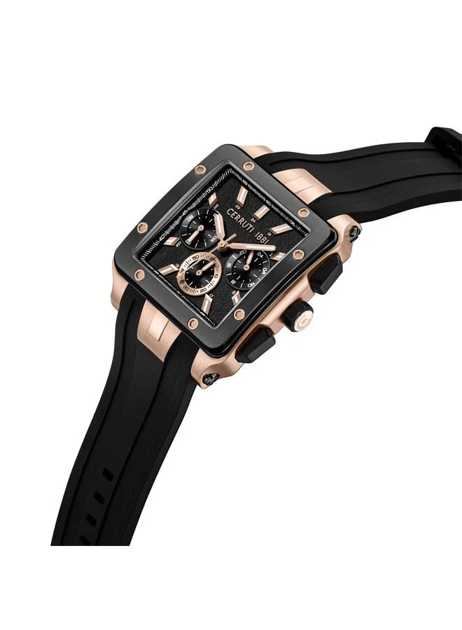CERRUTI 1881 Odissea Master 40.25mm Black Dial Silicone Strap Multifunction Watch For Men