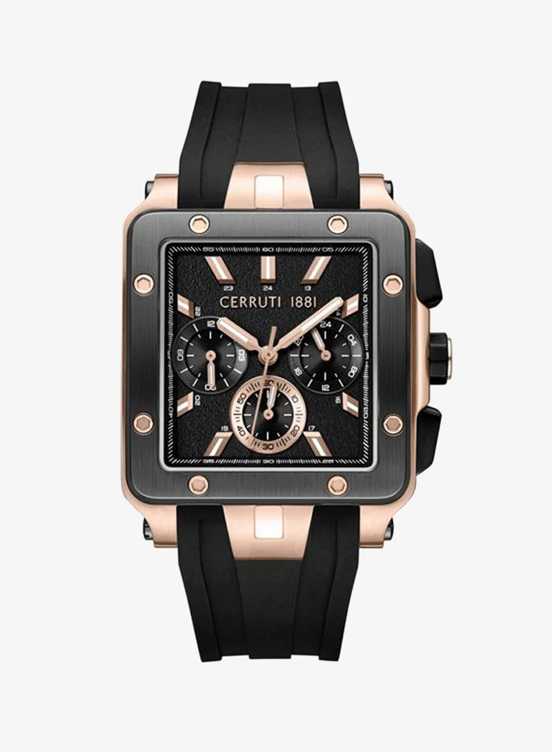 شيروتي 1881 Odissea Master 40.25mm Black Dial Silicone Strap Multifunction Watch For Men