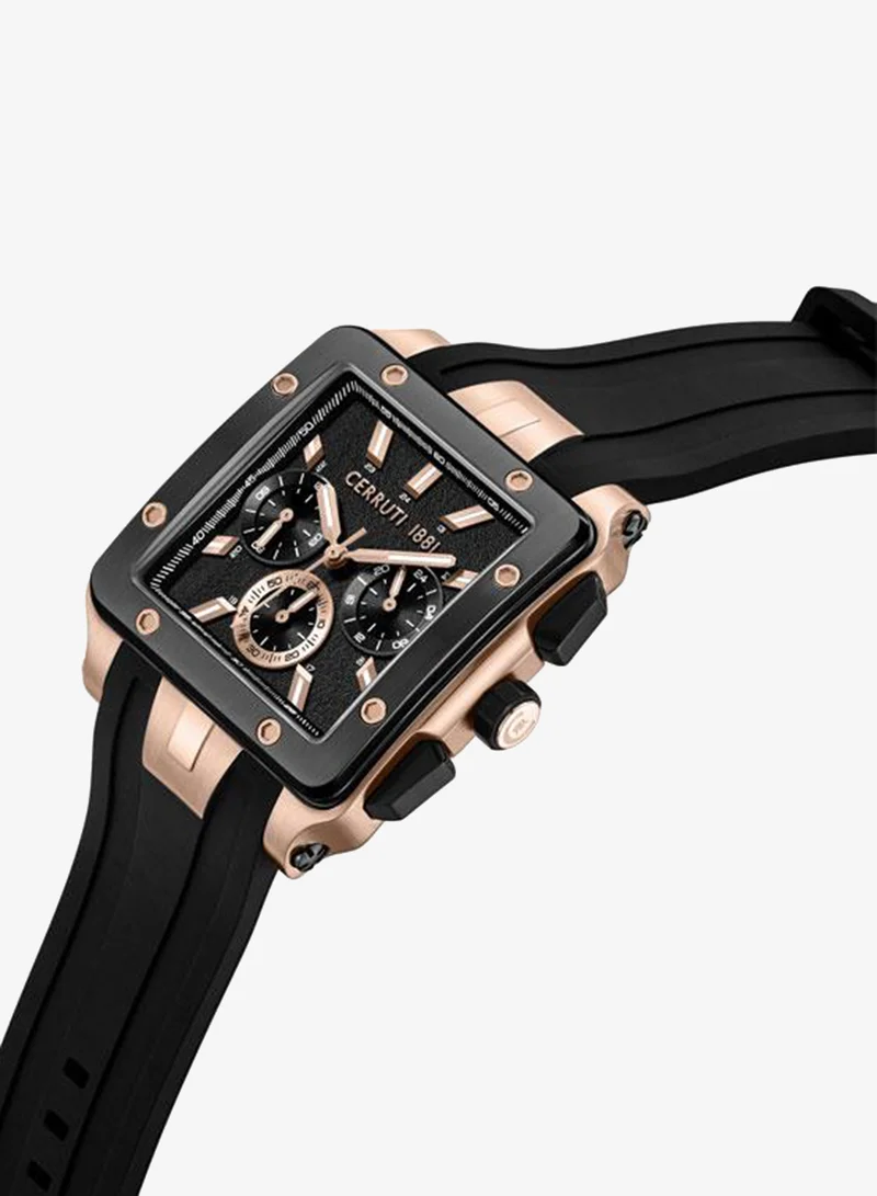 شيروتي 1881 Odissea Master 40.25mm Black Dial Silicone Strap Multifunction Watch For Men