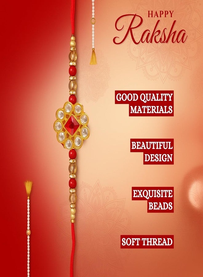 Sage Square Rakhi for Brother, Bhai with Roli Chawal | Raksha Bandhan | Designer Beads, Stones, Decorative Work | Stylish Handcrafted Rakhi Gifting for Sibling Festival Celebration (Type 24) - Image 4