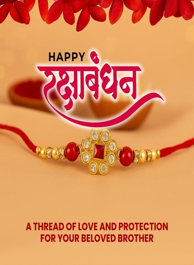 Sage Square Rakhi for Brother, Bhai with Roli Chawal | Raksha Bandhan | Designer Beads, Stones, Decorative Work | Stylish Handcrafted Rakhi Gifting for Sibling Festival Celebration (Type 24) - Image 5
